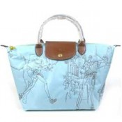 Le Pliage By Boutique Longchamp Paris soldes sortie Sacs A Main Broderie Bleu Clair